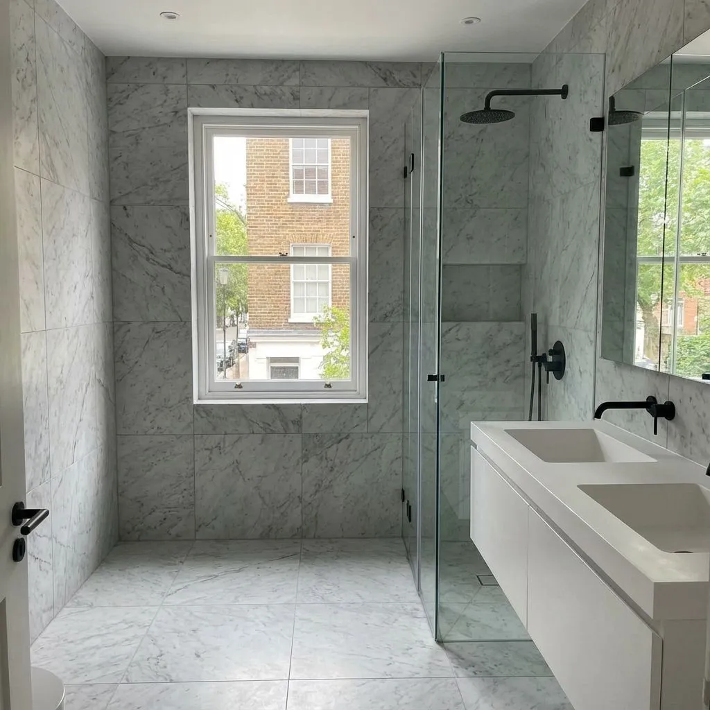 Illustrative modern tiled ensuite style