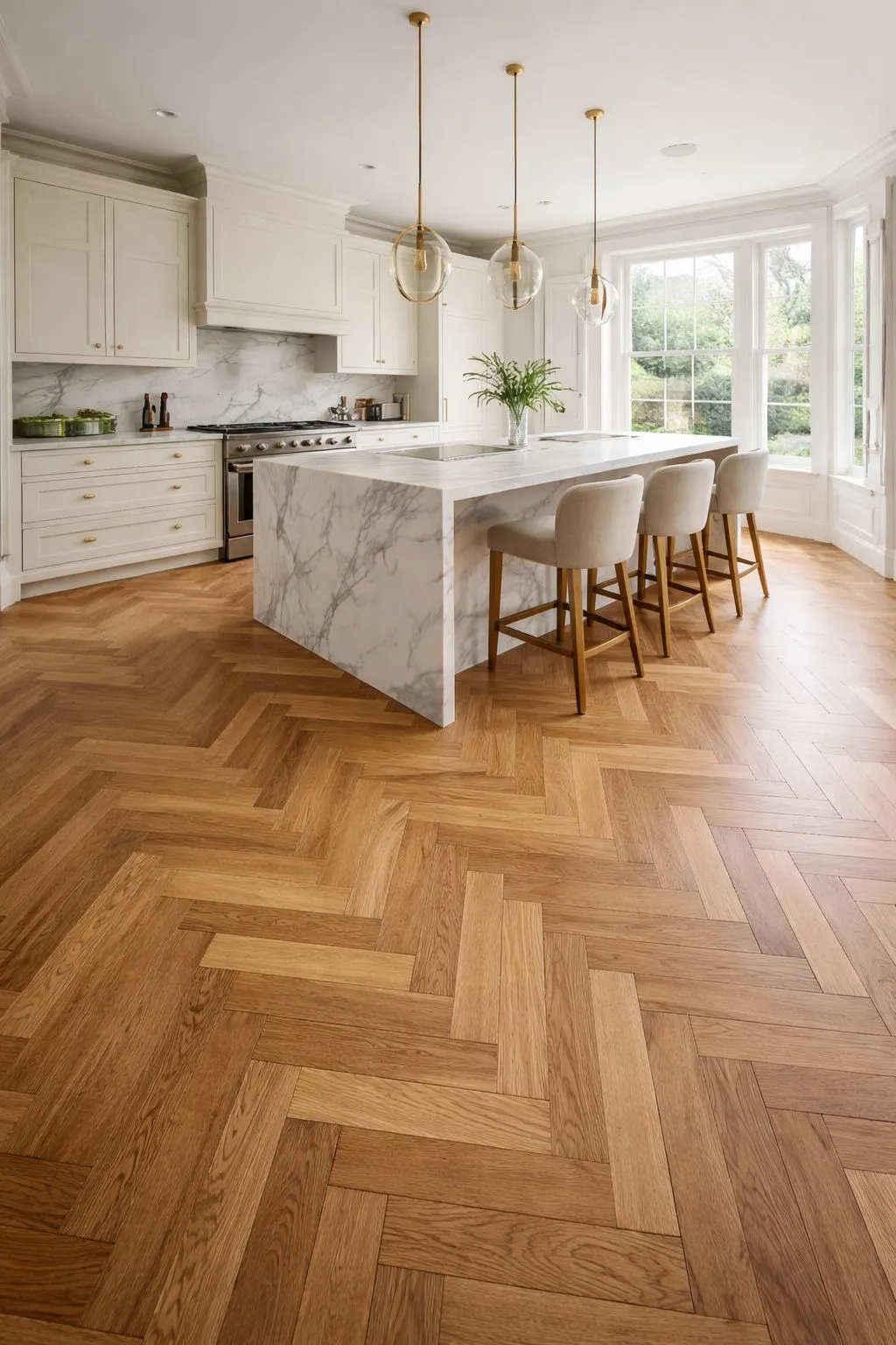 Herringbone oak flooring installation in Newport