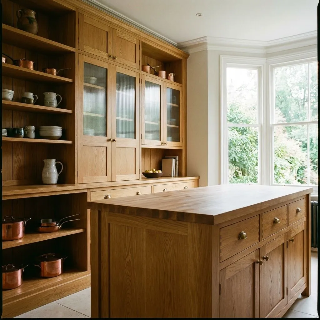 Illustrative oak cabinetry installation style