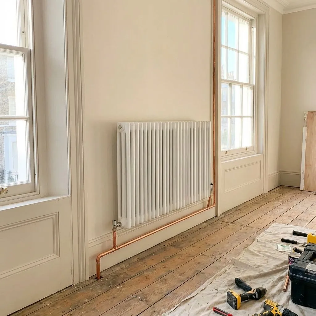 Illustrative radiator and boiler installation style